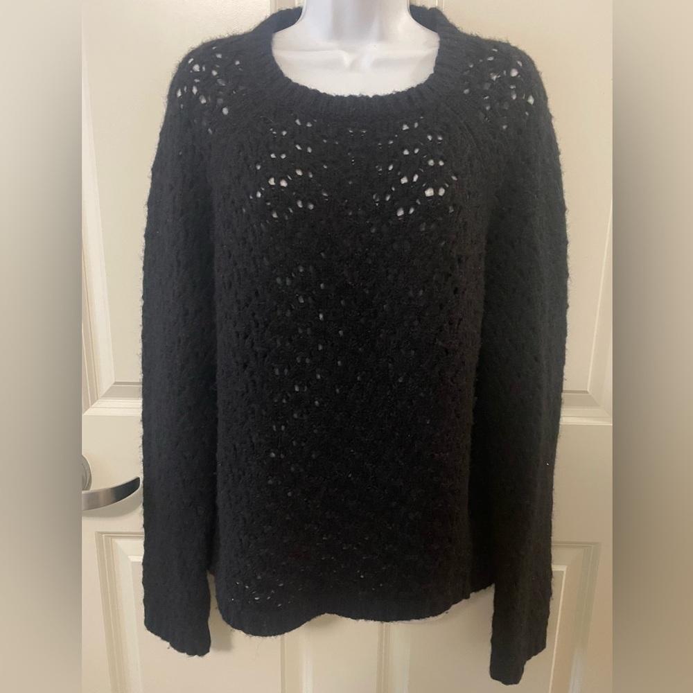 Nili Lotan Millie Black Open-Knit Alpaca & Silk See Through Designer Sweater